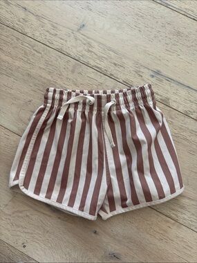 Striped Drawstring Lounge Shorts in Brown and Tan